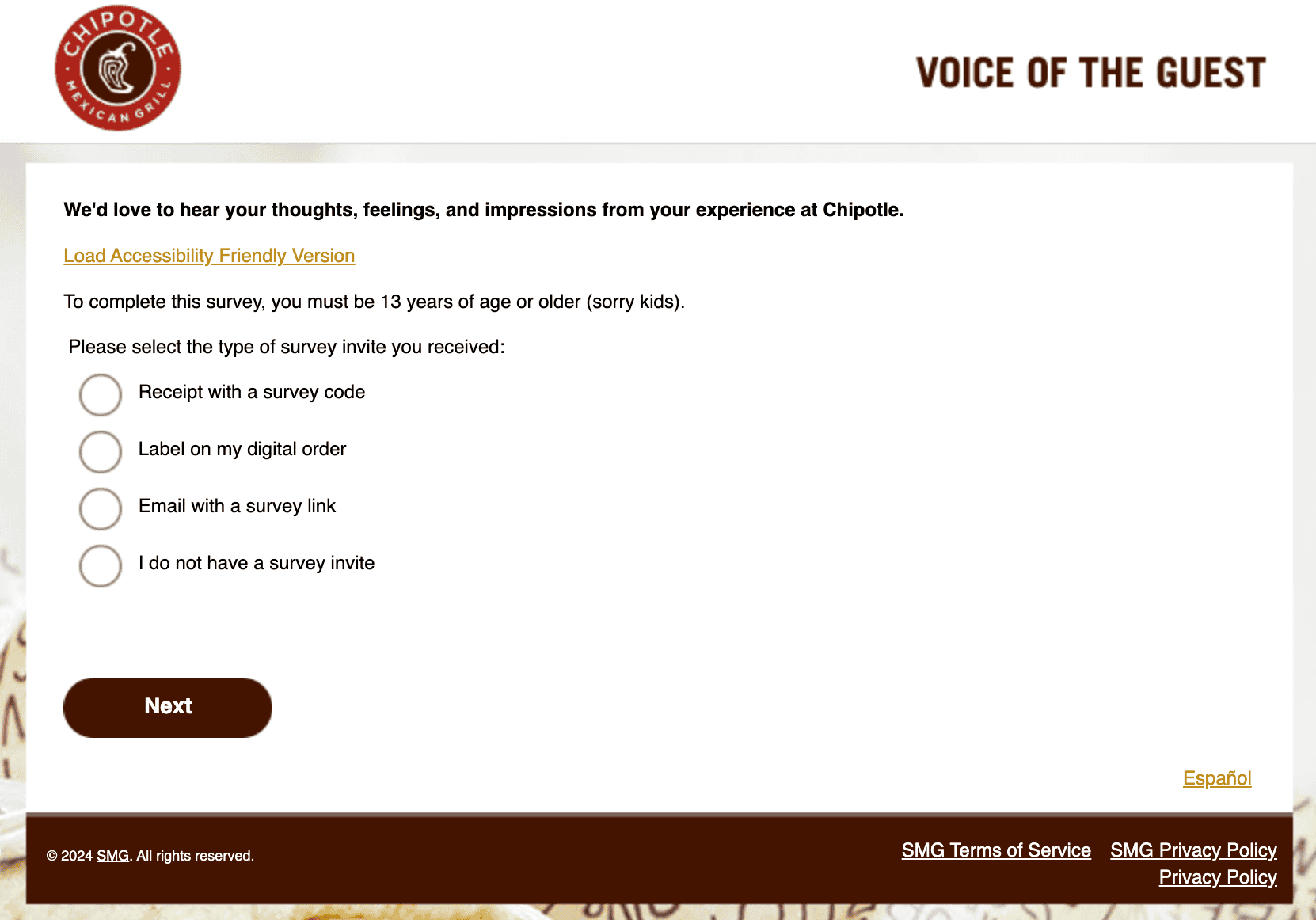 Chipotle Questions ChipotleFeedback.com - Chipotle Guest Survey (START NOW)